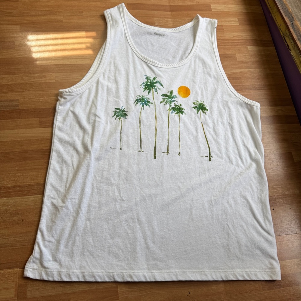 Old navy men's tank top soft washed palm trees tropical vacation tank top large